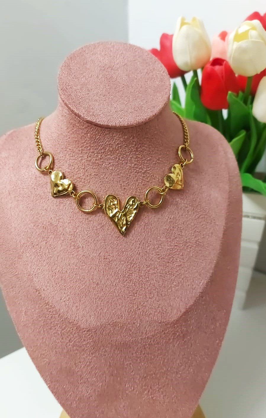 Collana Cuori Martellati Gold