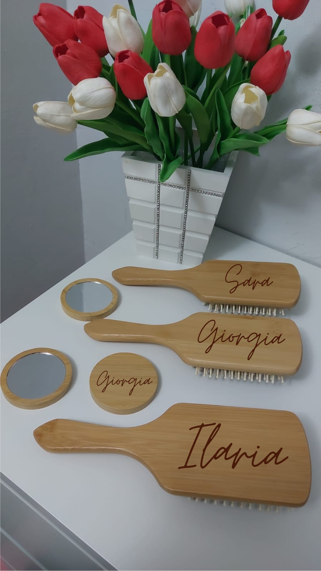 SET SPAZZOLA+SPECCHIETTO IN LEGNO