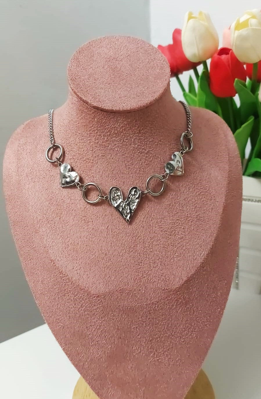 Collana Cuori Martellati Silver