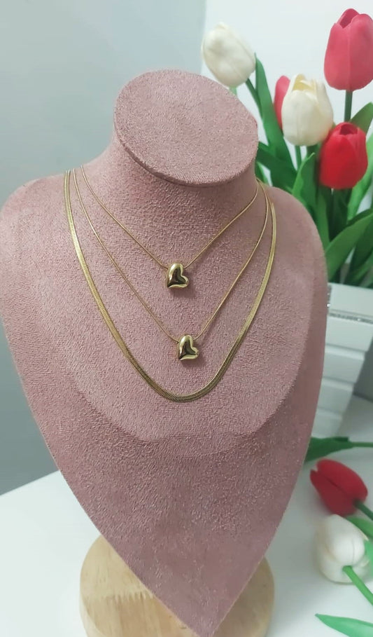 Collana 3 fili snake cuori gold
