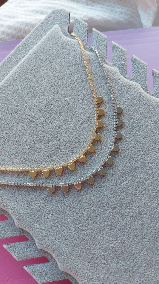 Collana tennis cuoricini