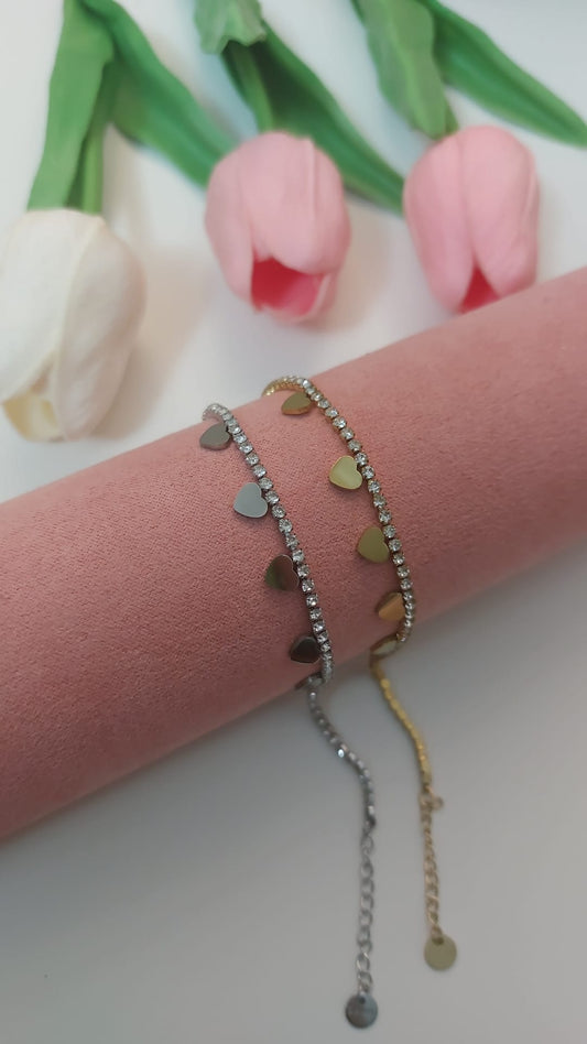 Bracciale tennis con cuoricini